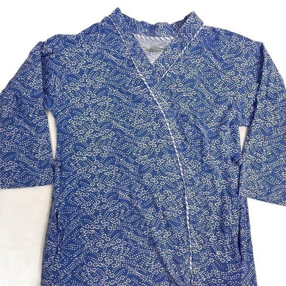 Carole Hochman Floral Robe Cotton Medium M Blue White Wrap NO Belt Long Sleeve - Picture 7 of 11